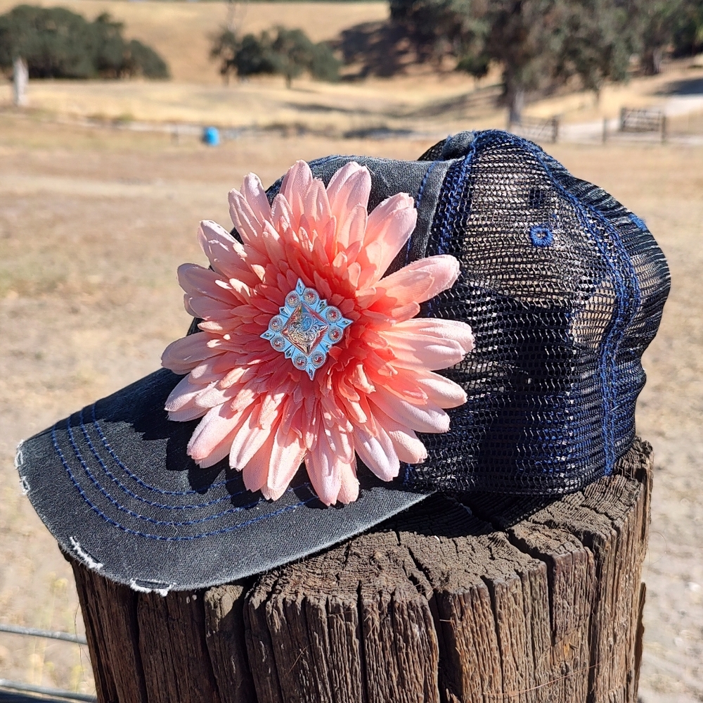 Peach Flower Western Concho Trucker Hat